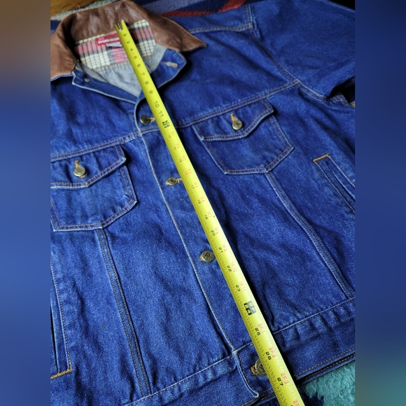 Vtg Marlboro Country Store Denim Jean Jacket Mens Large Button Up Leather Collar - Picture 12 of 12